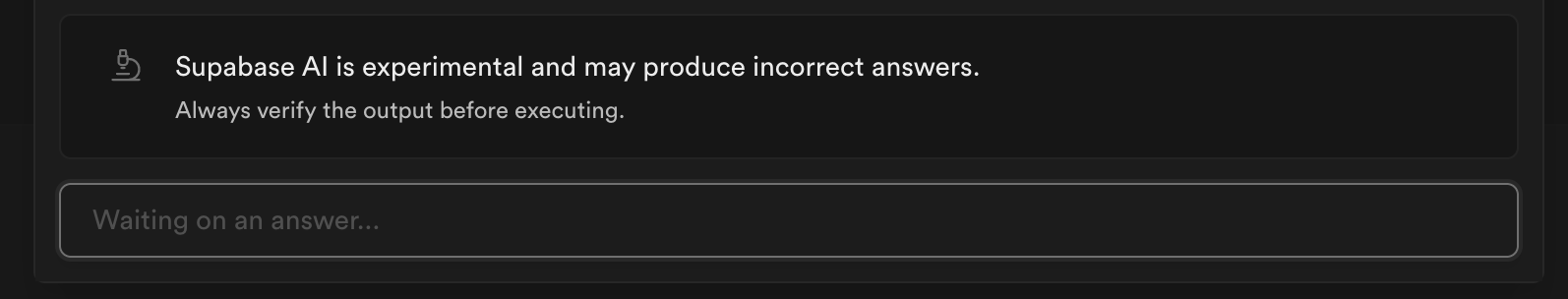 Supabase chat disclaimer that the answers may not be correct