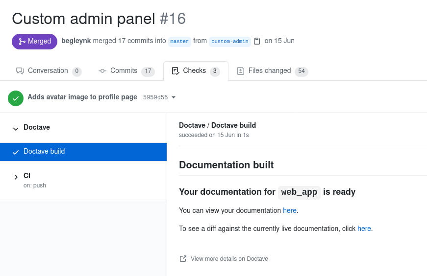 documentation preview links GitHub
Checks